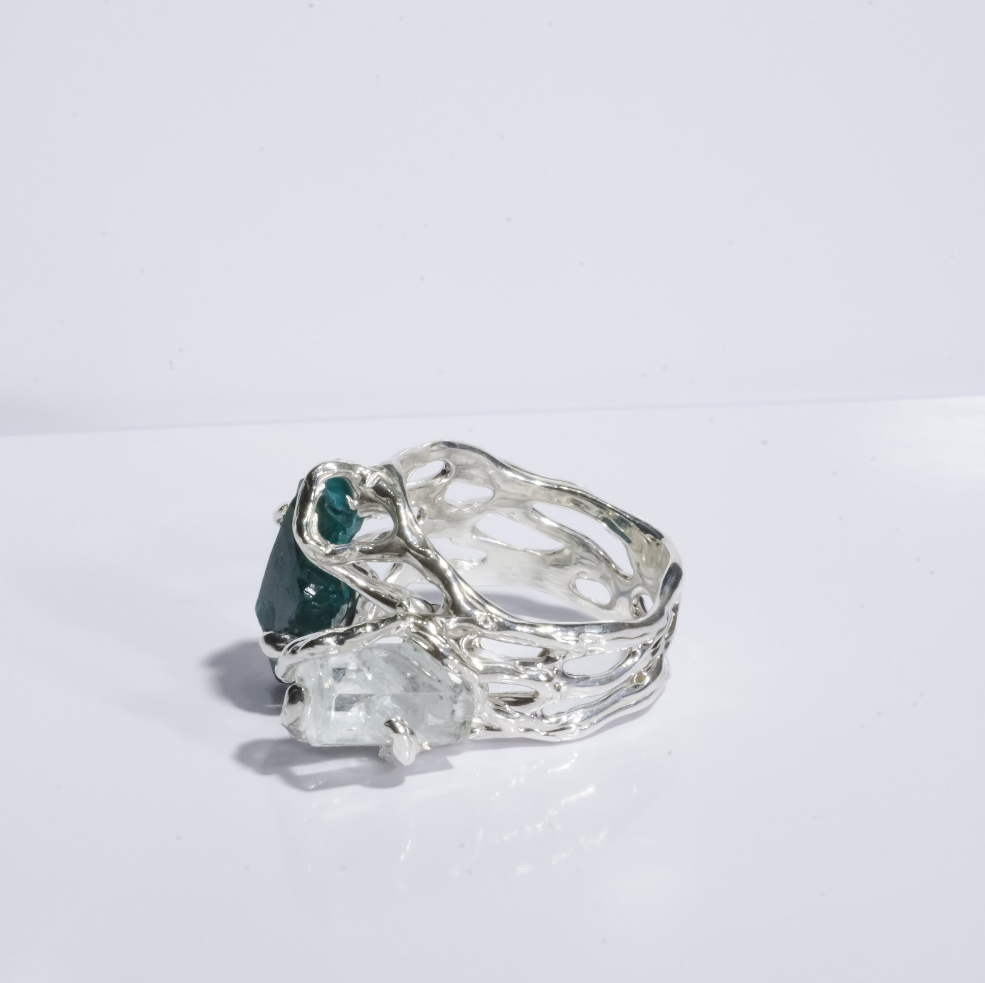 Каблучка з діоптазом та аквамарином - зображення 2