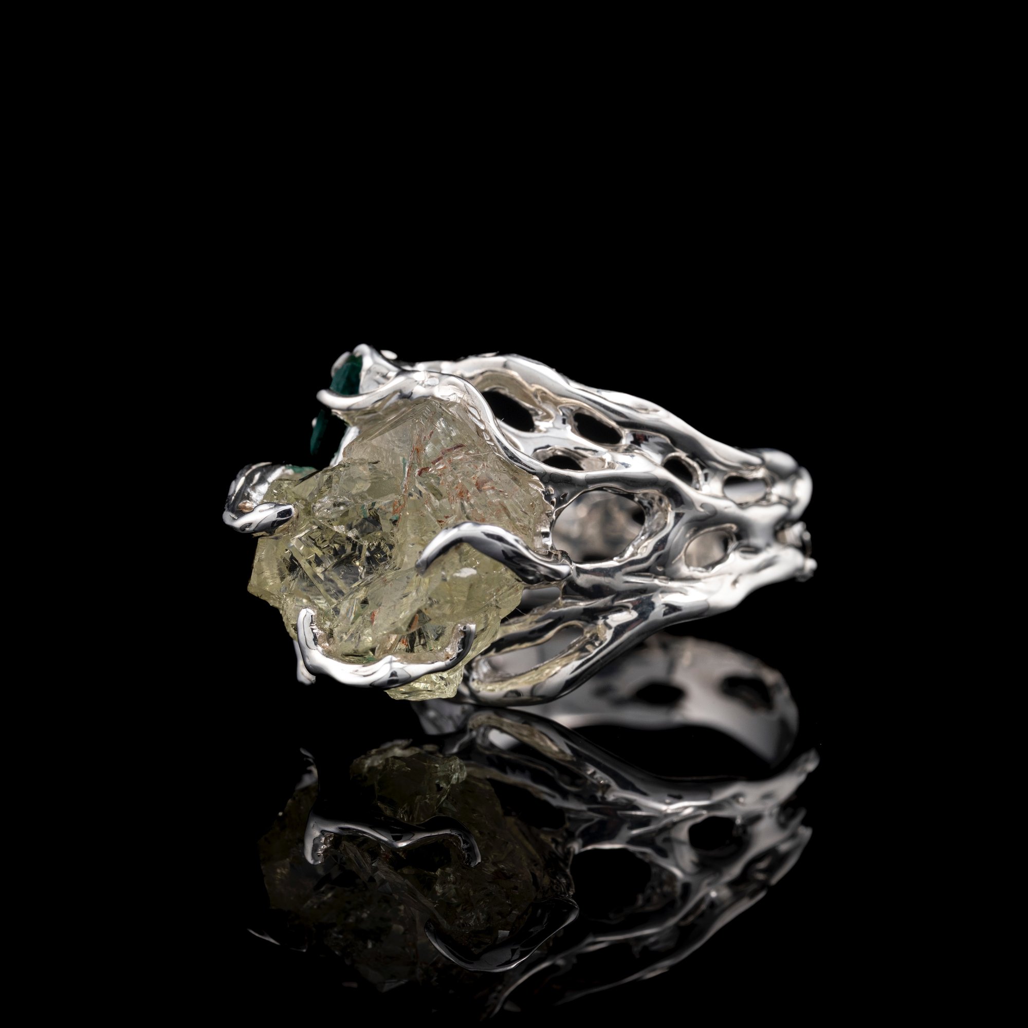 Каблучка з геліодором та смарагдом - зображення 2