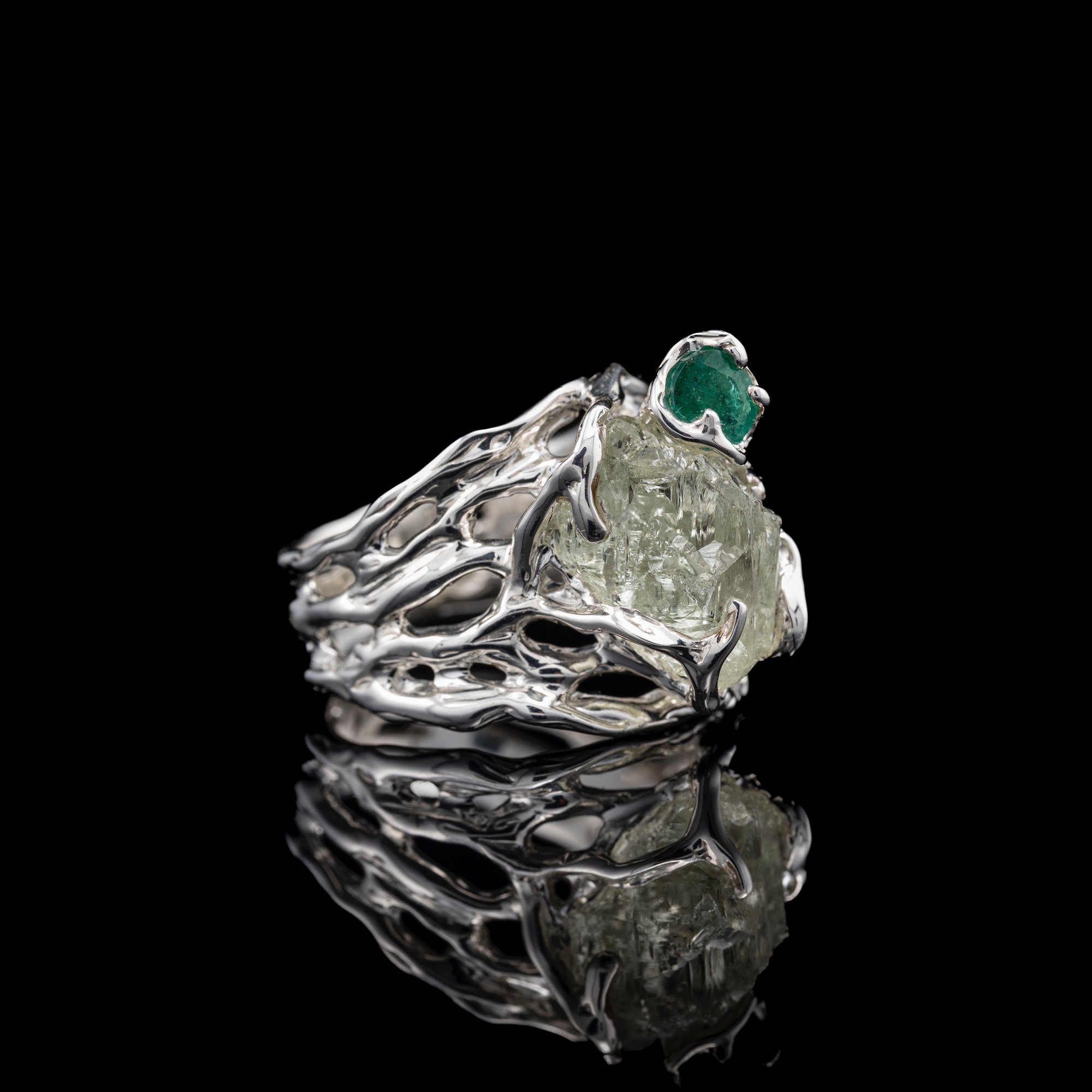 Каблучка з геліодором та смарагдом - зображення 3