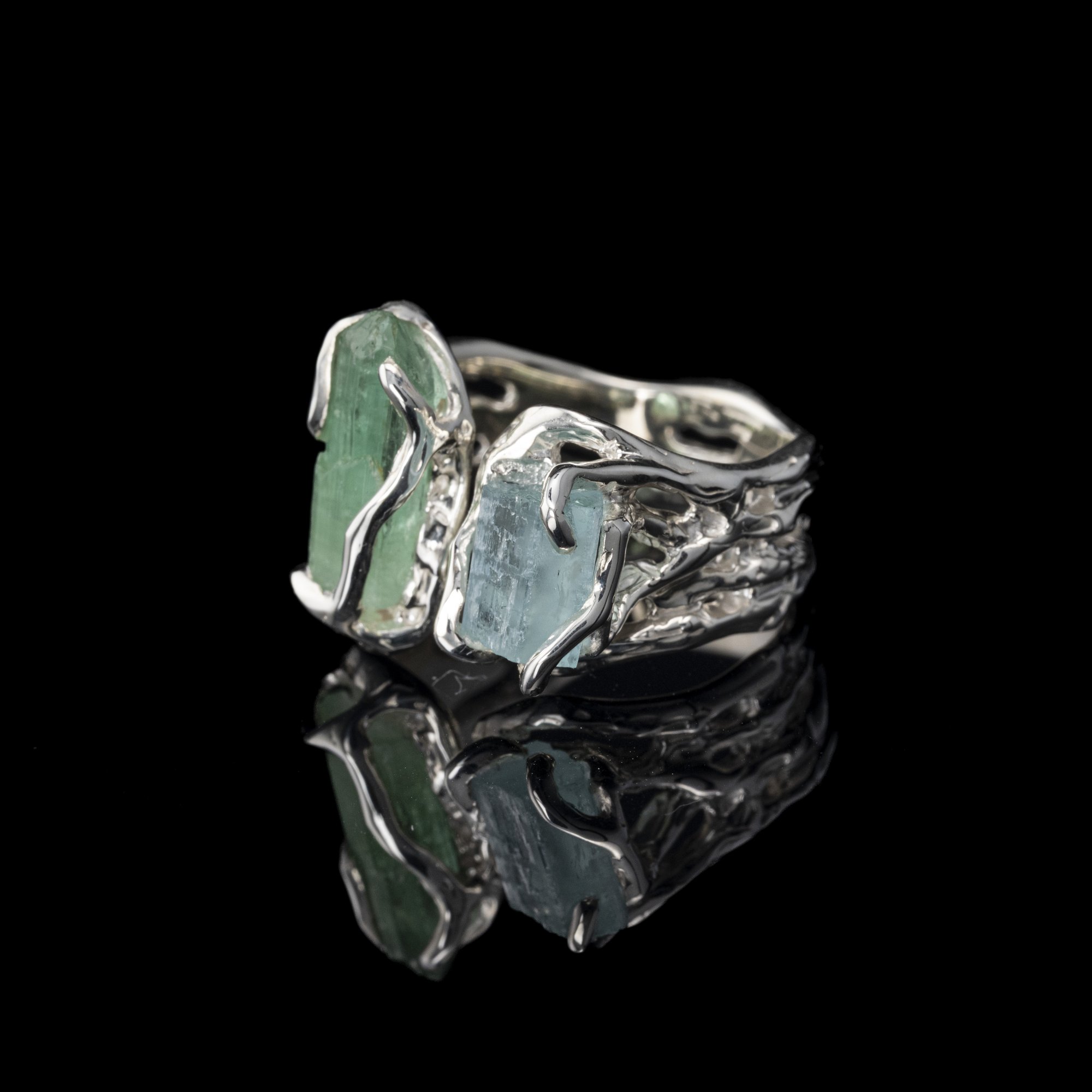 Каблучка з турмаліном та аквамарином - зображення 2