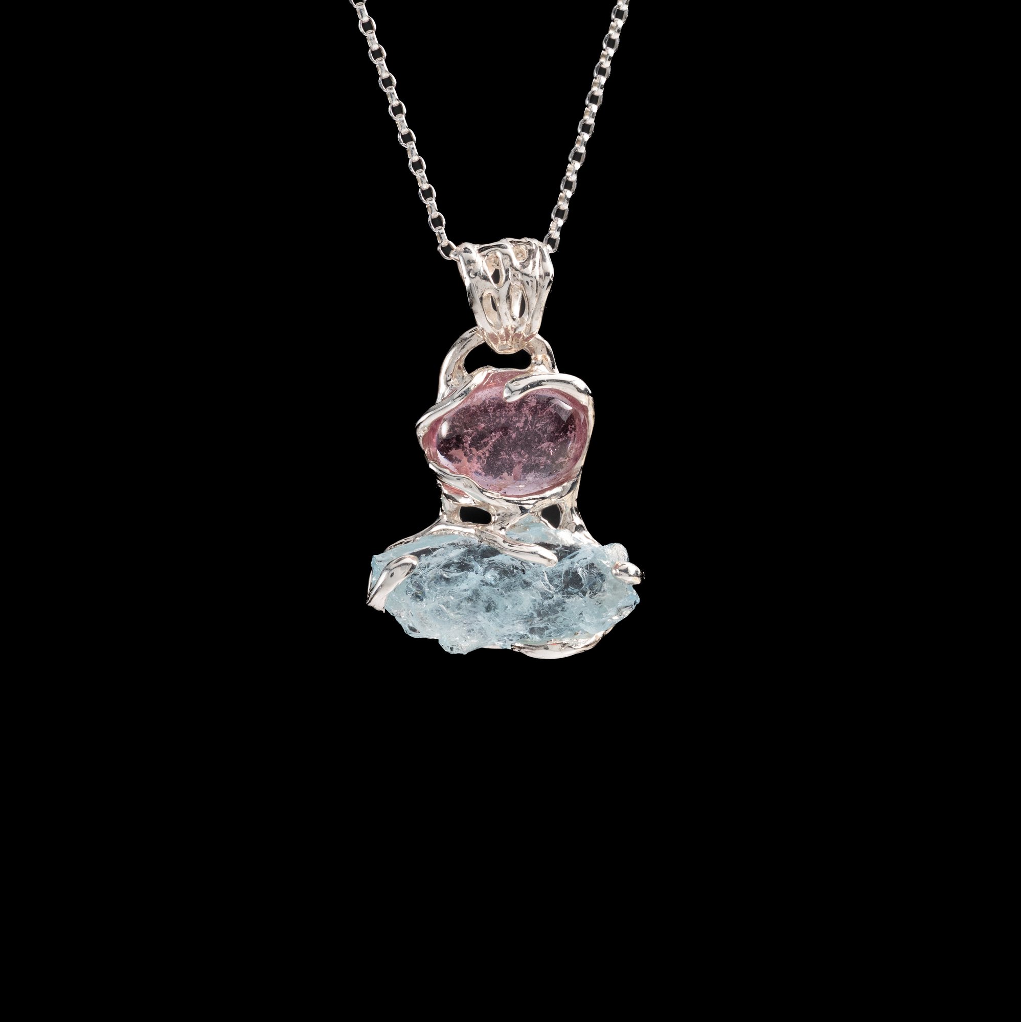 Кулон з турмаліном та аквамарином