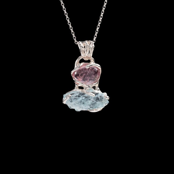 Кулон з турмаліном та аквамарином