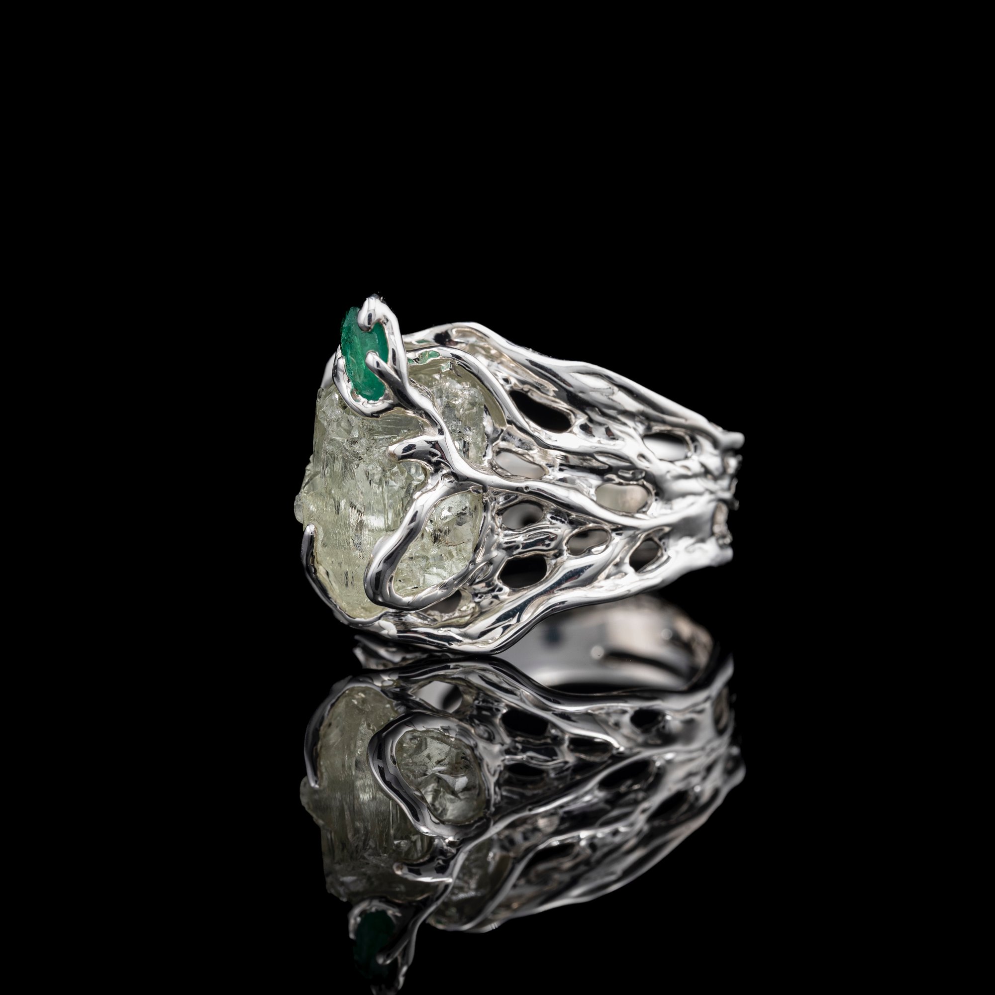 Каблучка з геліодором та смарагдом - зображення 2