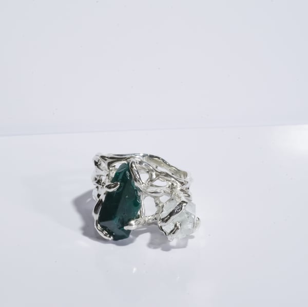 Dioptase and Aquamarine Ring