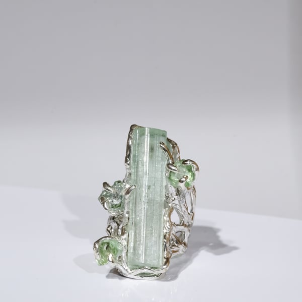 Каблучка з аквамарином та турмалінами