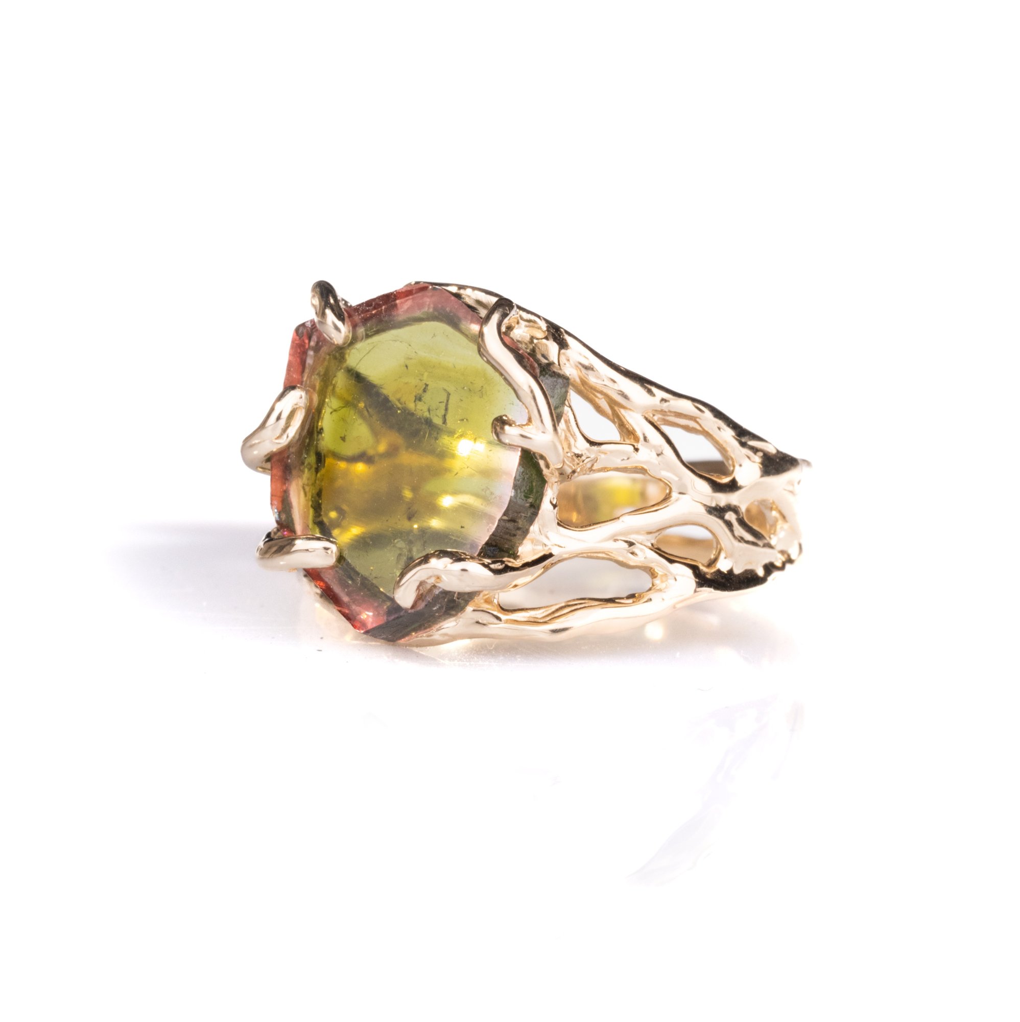 Каблучка з жовтого золота з кавуновим турмаліном - зображення 9