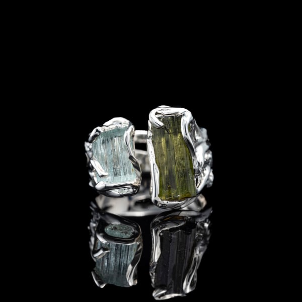 Ring with Aquamarine and Tourmaline