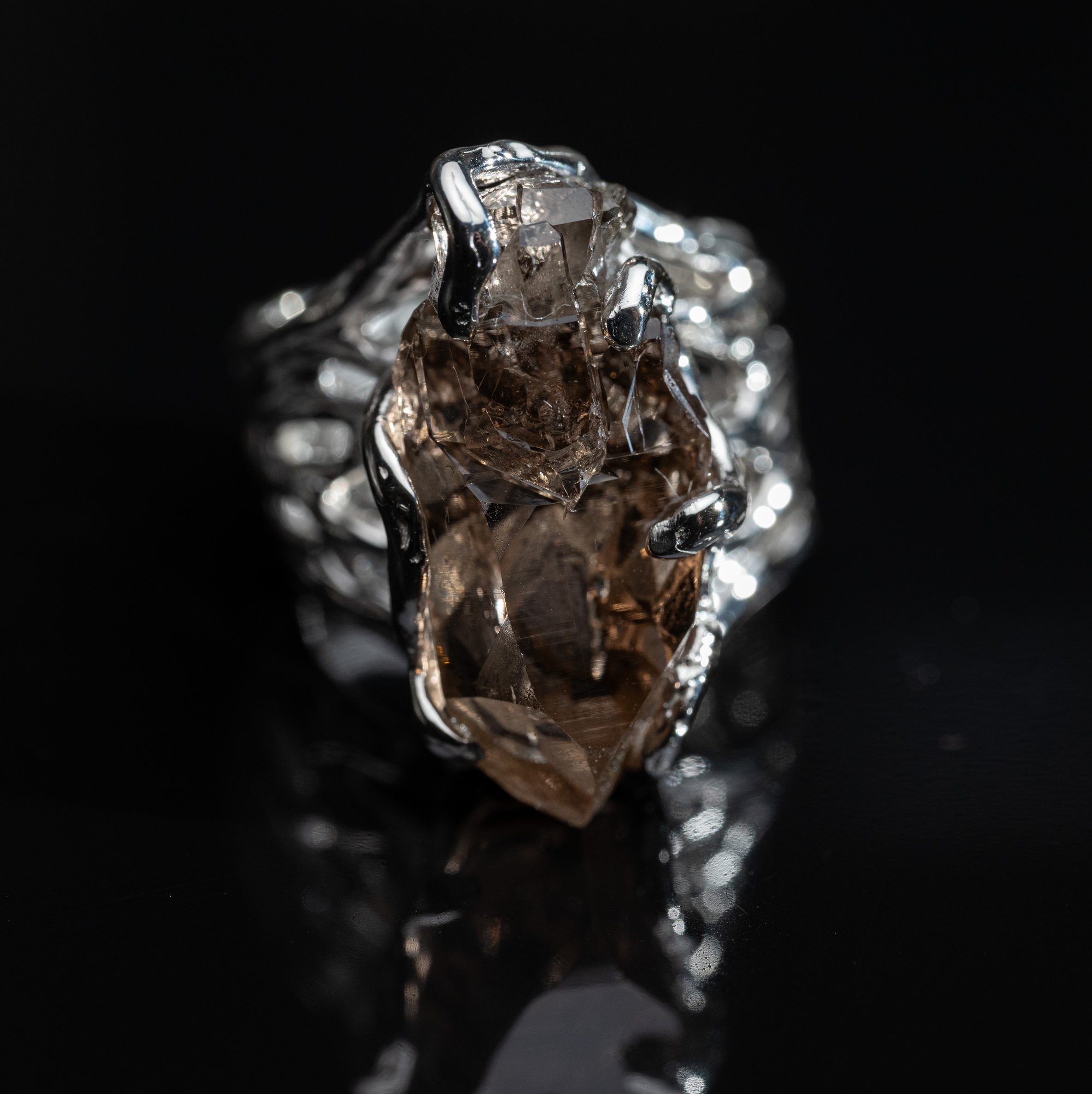 Каблучка з димчастим кварцом