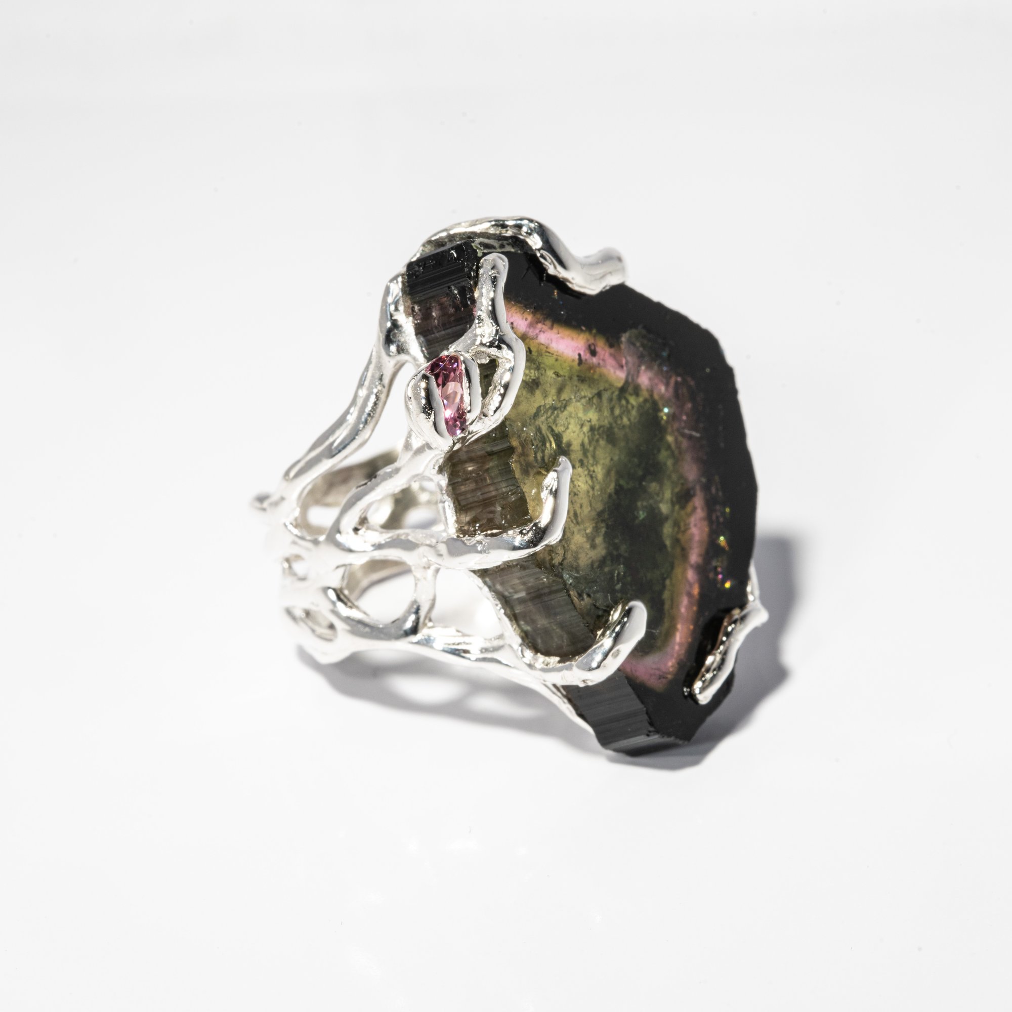 Каблучка з кавуновим та рожевим турмалінами - зображення 3