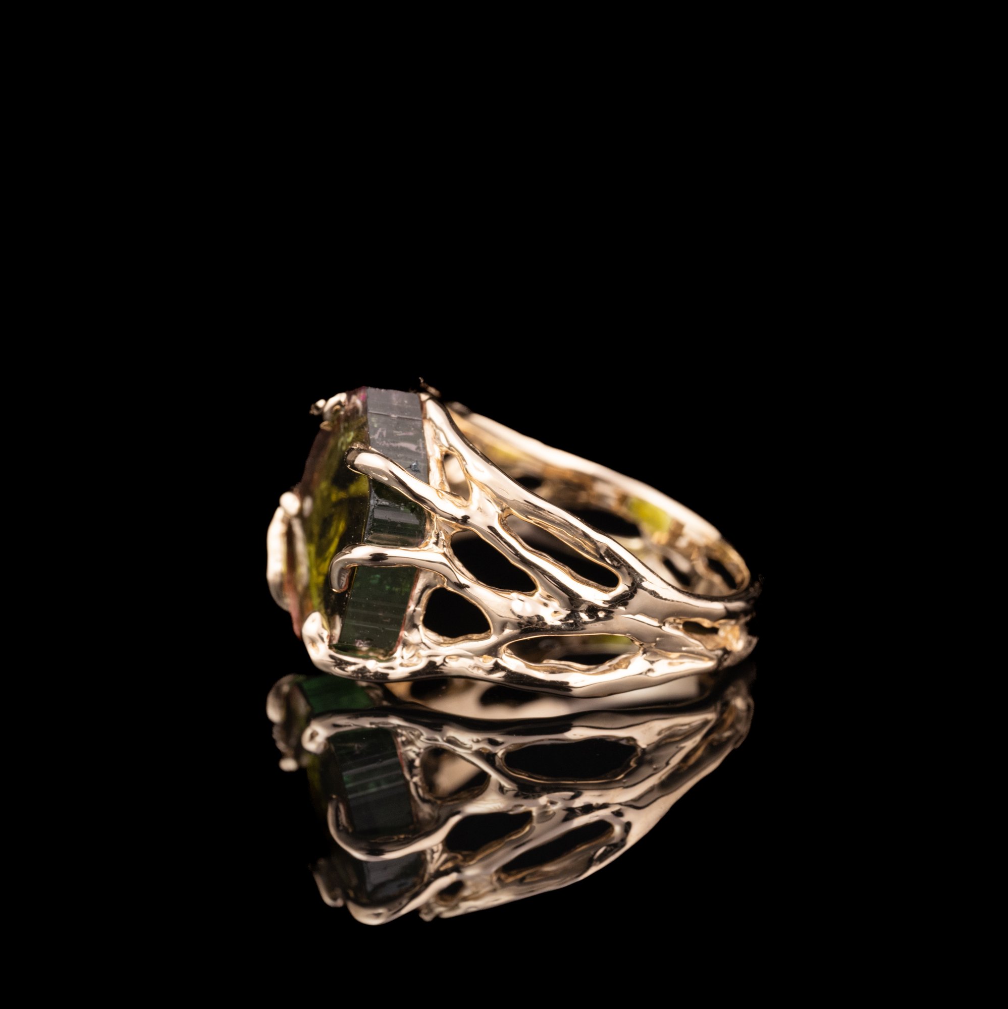 Каблучка з жовтого золота з кавуновим турмаліном - зображення 3