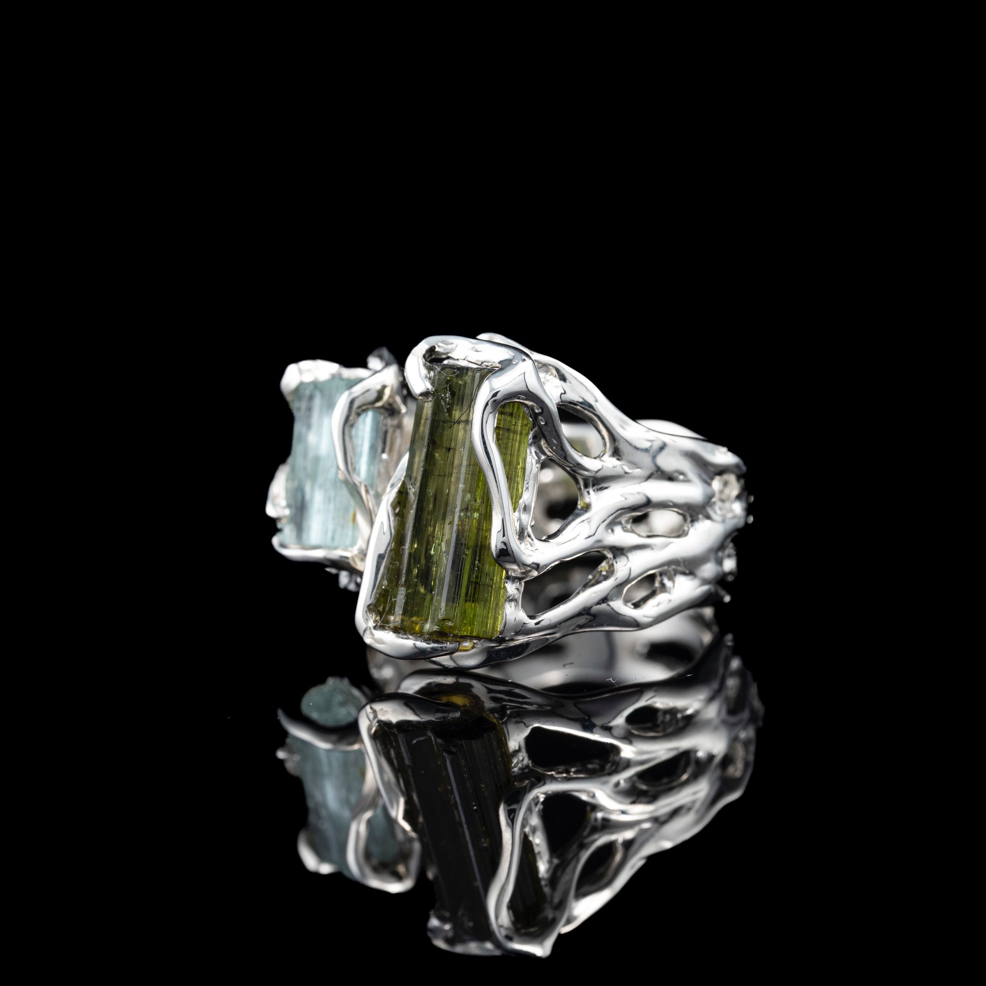 Каблучка з аквамарином та турмаліном - зображення 2