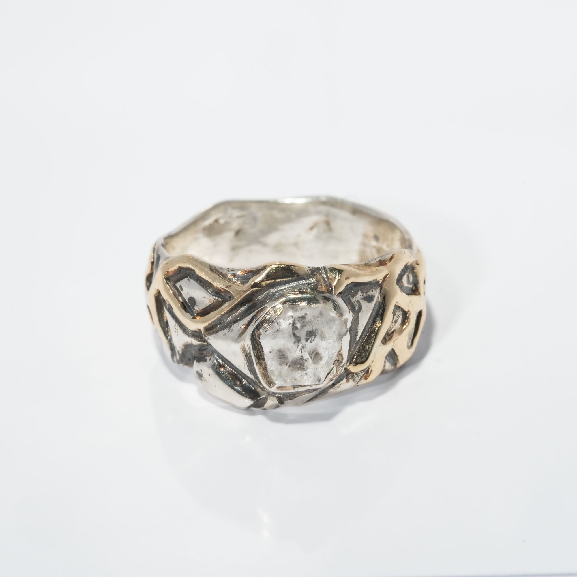 Каблучка з кварцом (Херкімер) та золотом