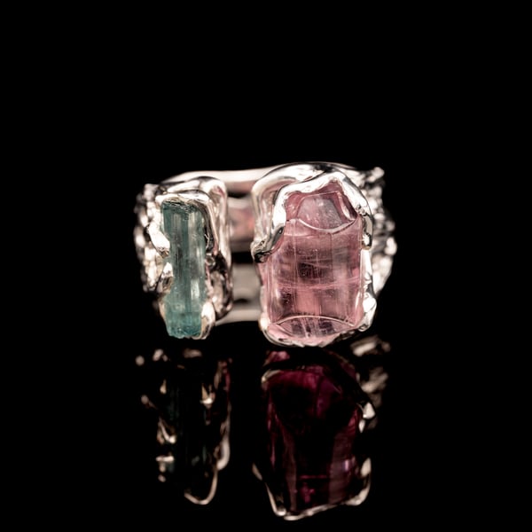 Rubellite and Indigolite Ring