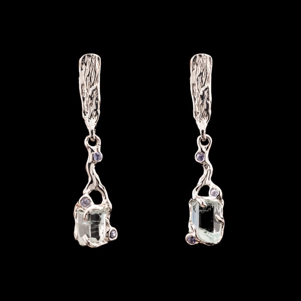 Earrings with Aquamarine and Tanzanites