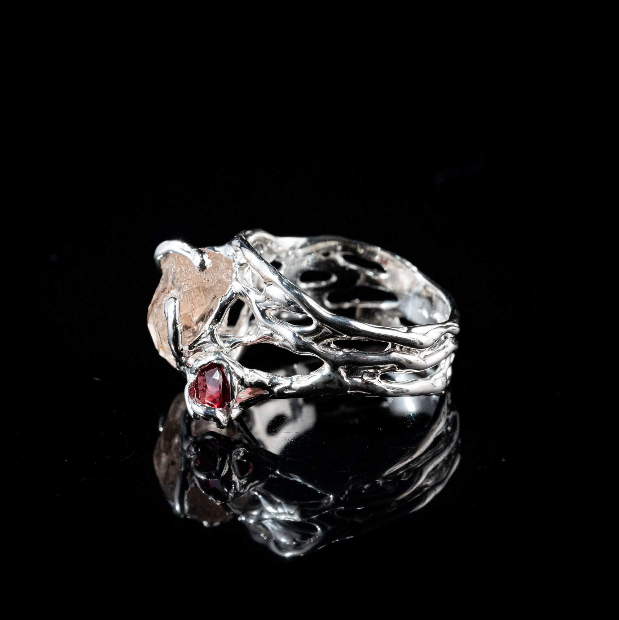Каблучка з винним топазом та гранатом - зображення 2