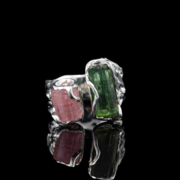 Каблучка з верделітом та рубелітом