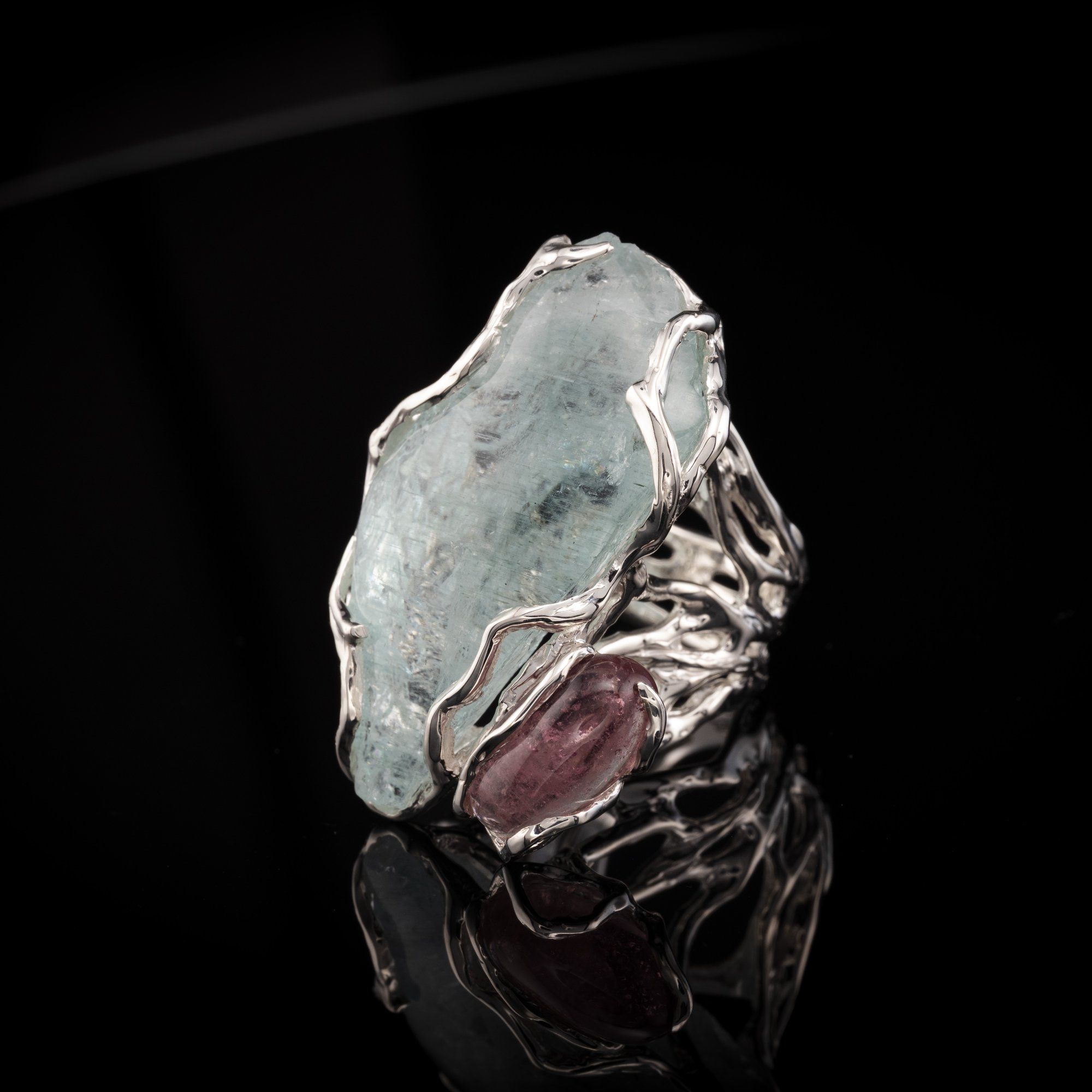 Каблучка з аквамарином та рубелітом - зображення 3