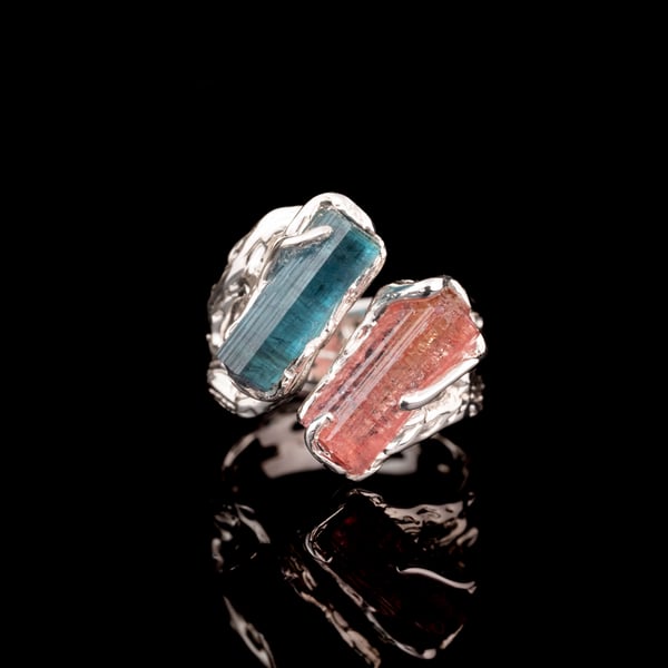 Каблучка з індиголітом та рубелітом