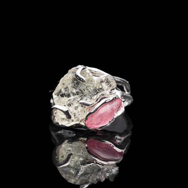 Каблучка з геліодором та рубелітом