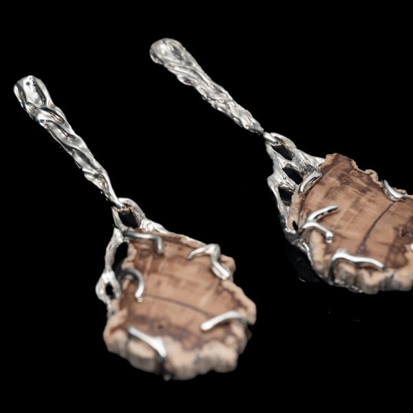 Earrings with Petrified Wood