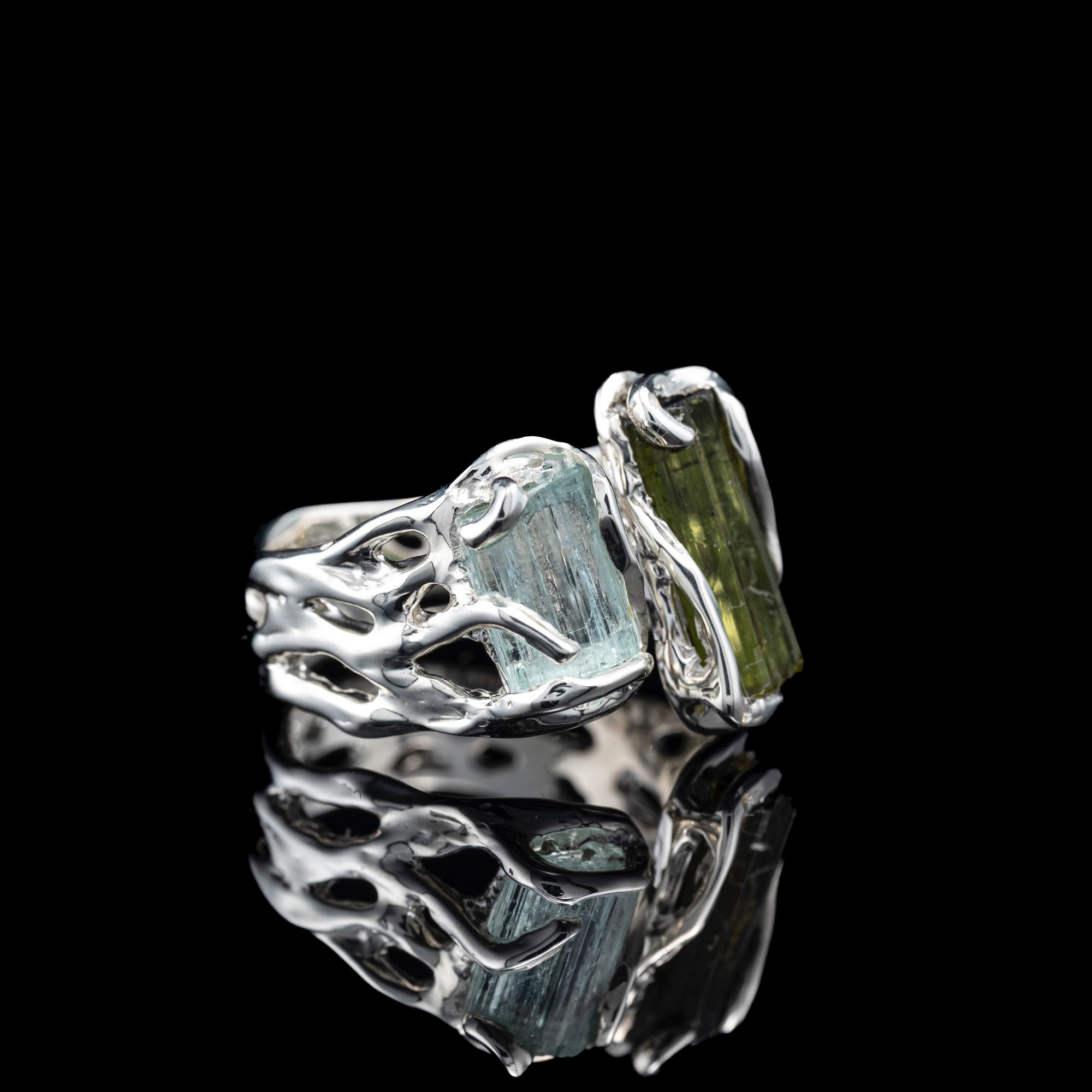 Каблучка з аквамарином та турмаліном - зображення 3