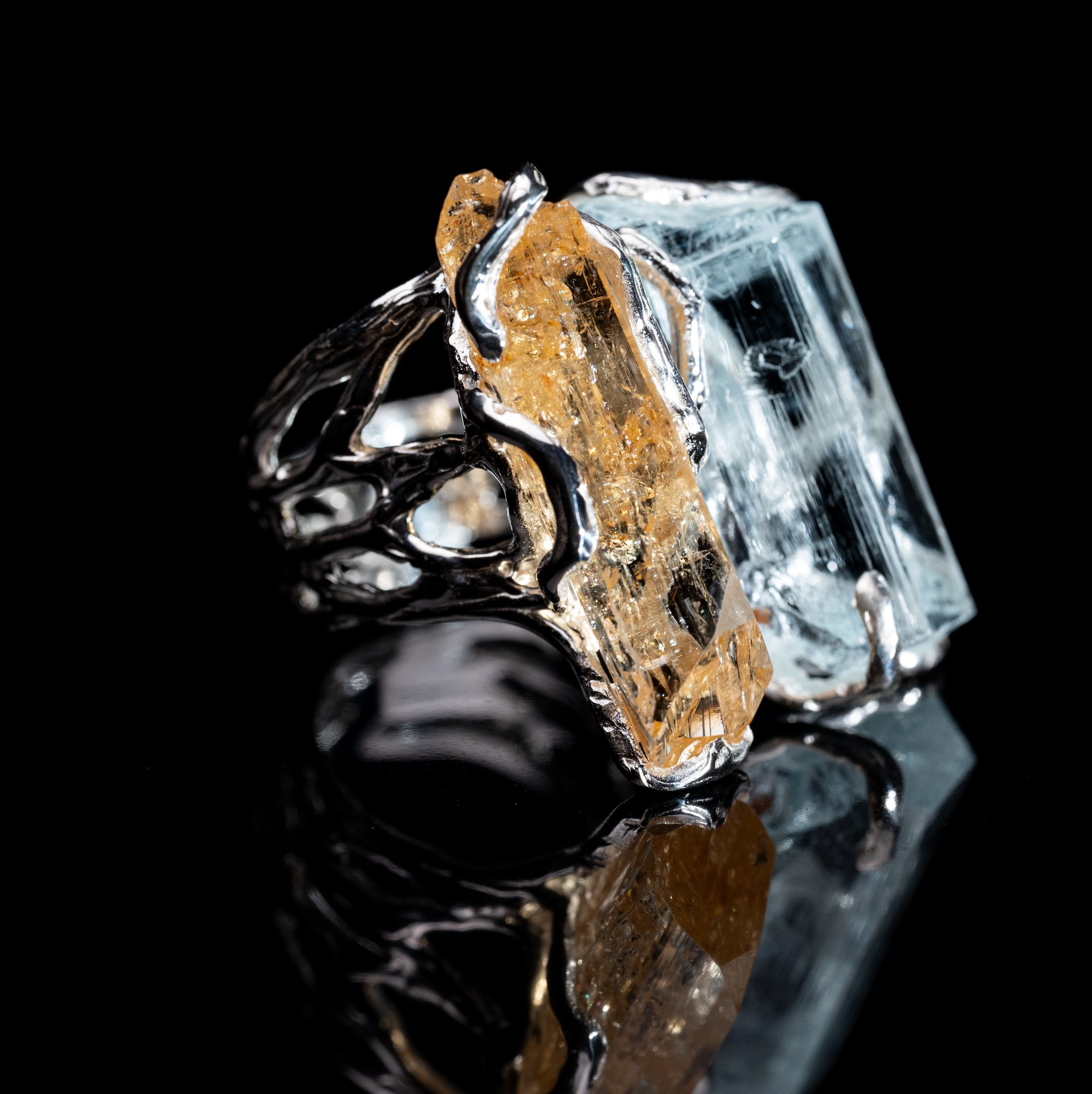 Каблучка з топазом імперіалом та аквамарином - зображення 2