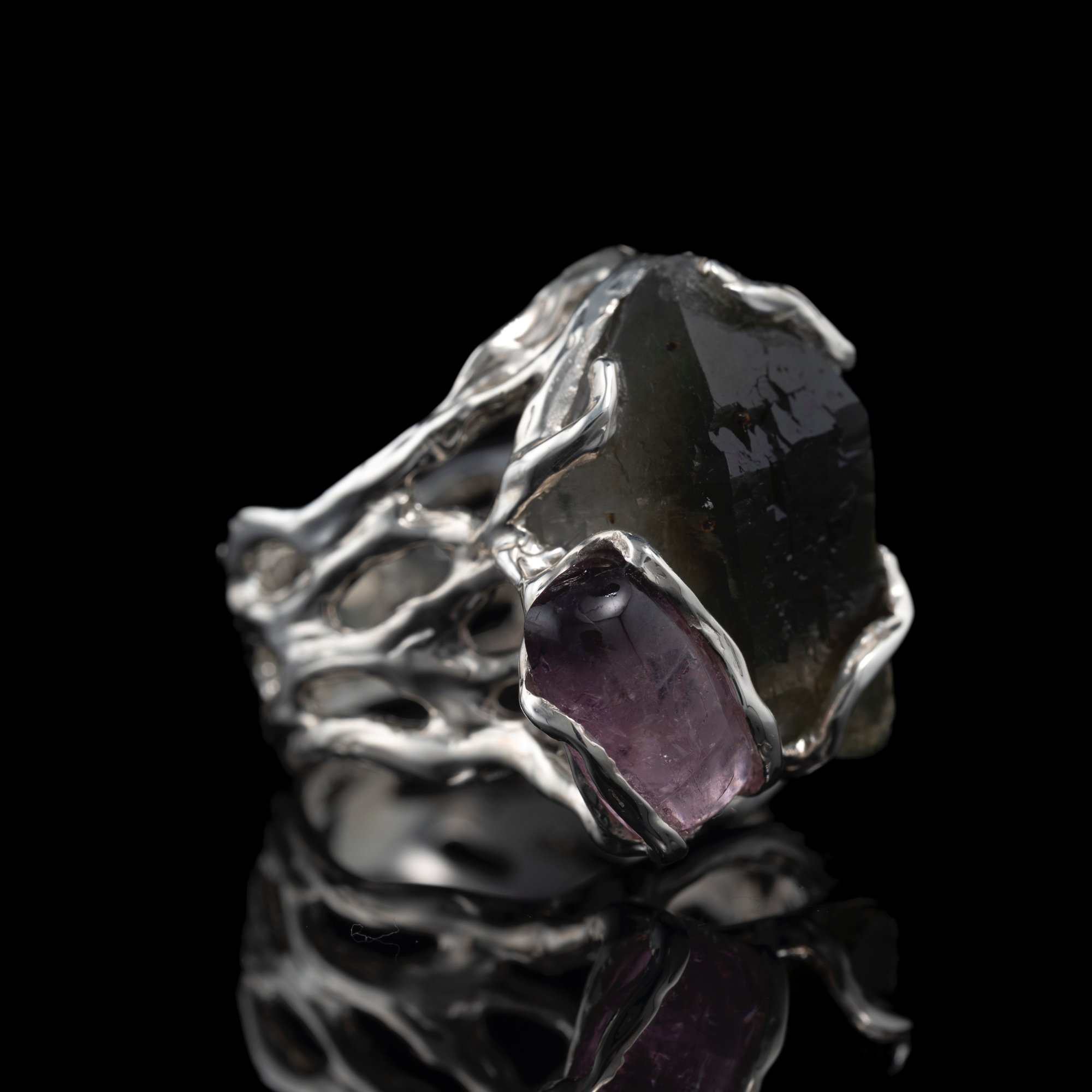 Каблучка з кварц празем та рубелітом - зображення 3