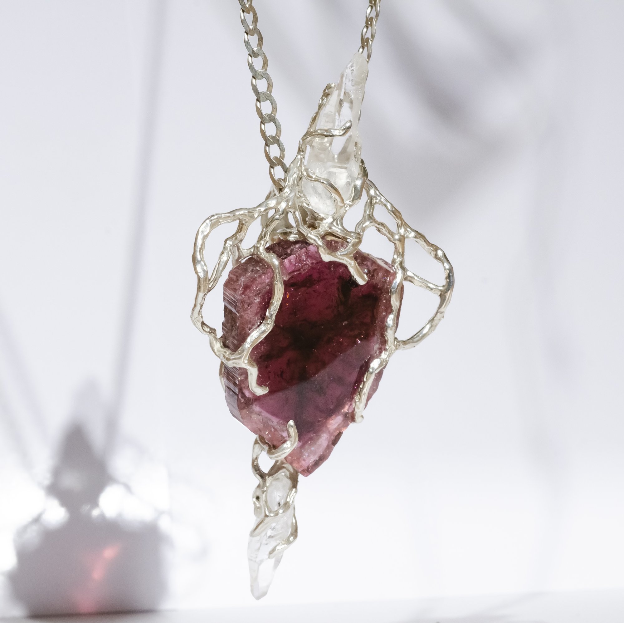 Кулон з кавуновим турмаліном та гірським кришталем