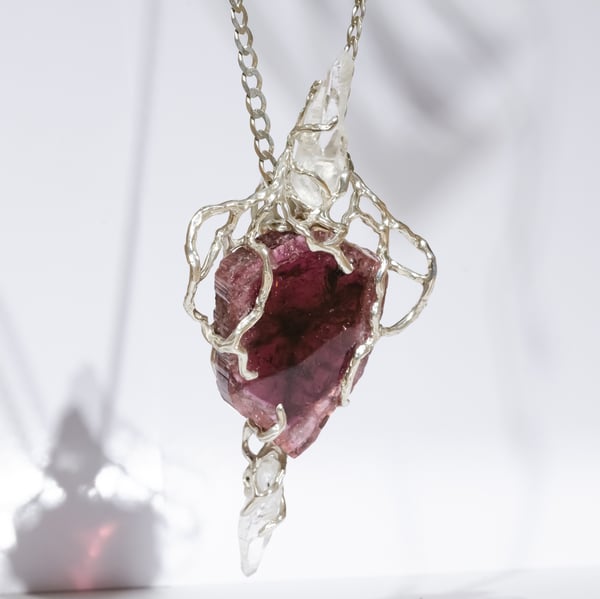 Кулон з кавуновим турмаліном та гірським кришталем