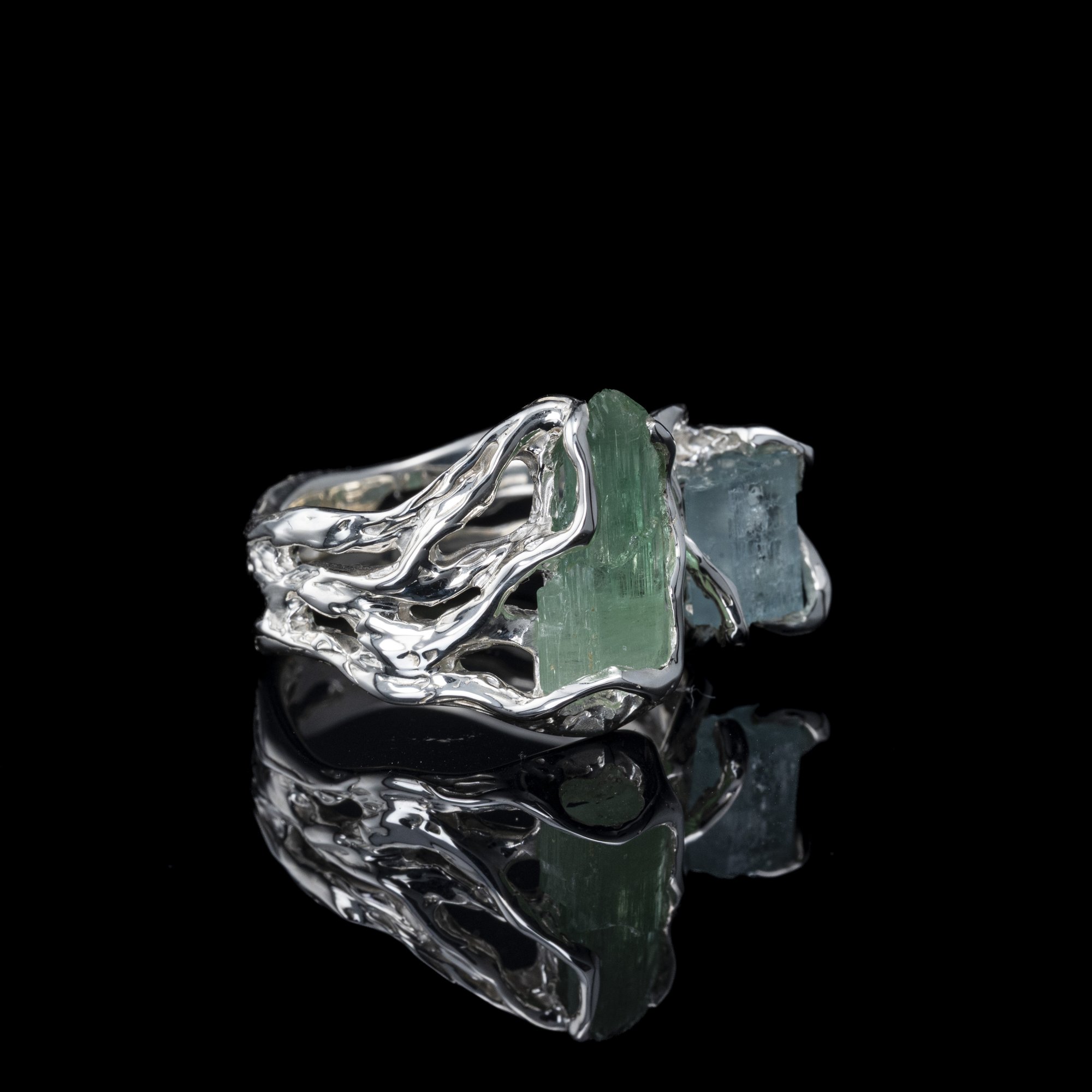 Каблучка з турмаліном та аквамарином - зображення 3