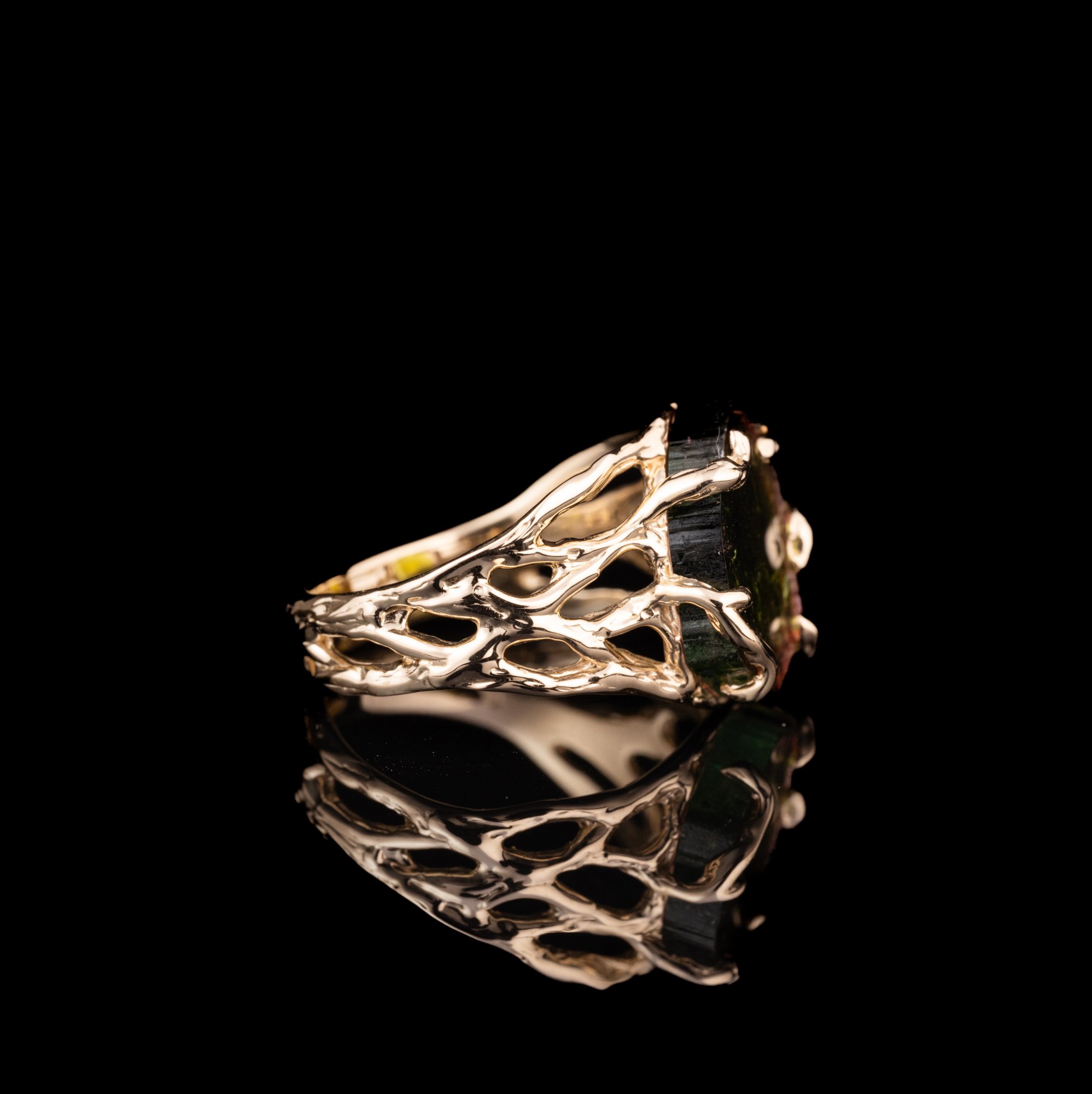 Каблучка з жовтого золота з кавуновим турмаліном - зображення 4