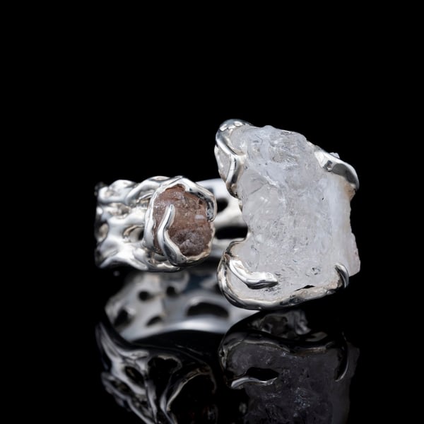 Ring with Hyalite and Wine Topaz