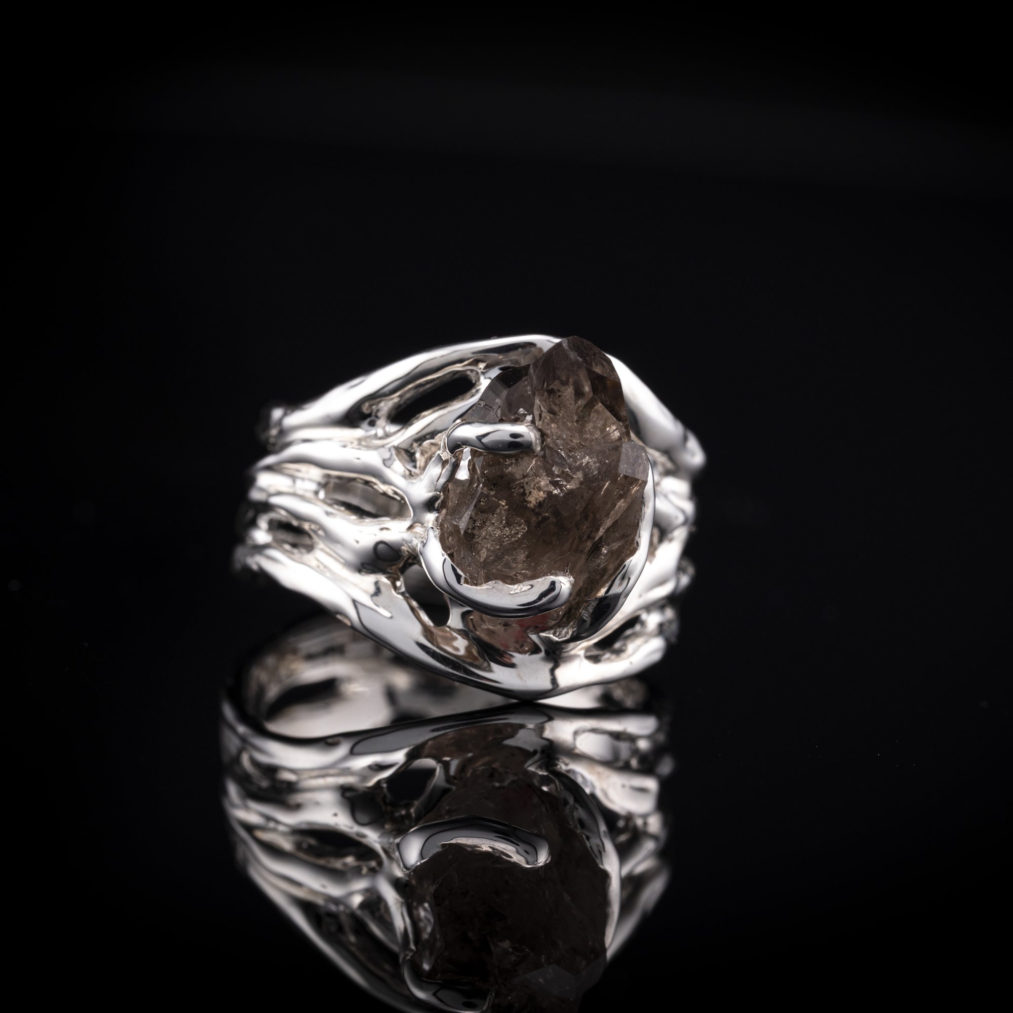 Каблучка з димчастим кварцом