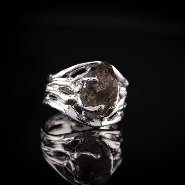 Каблучка з димчастим кварцом