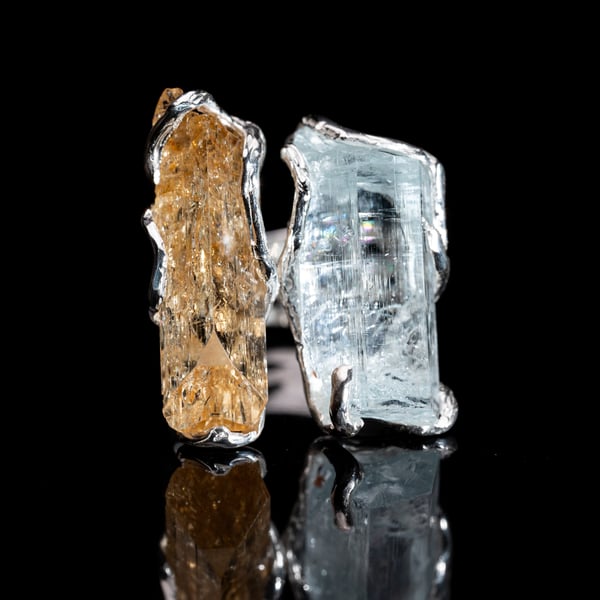 Каблучка з топазом імперіалом та аквамарином