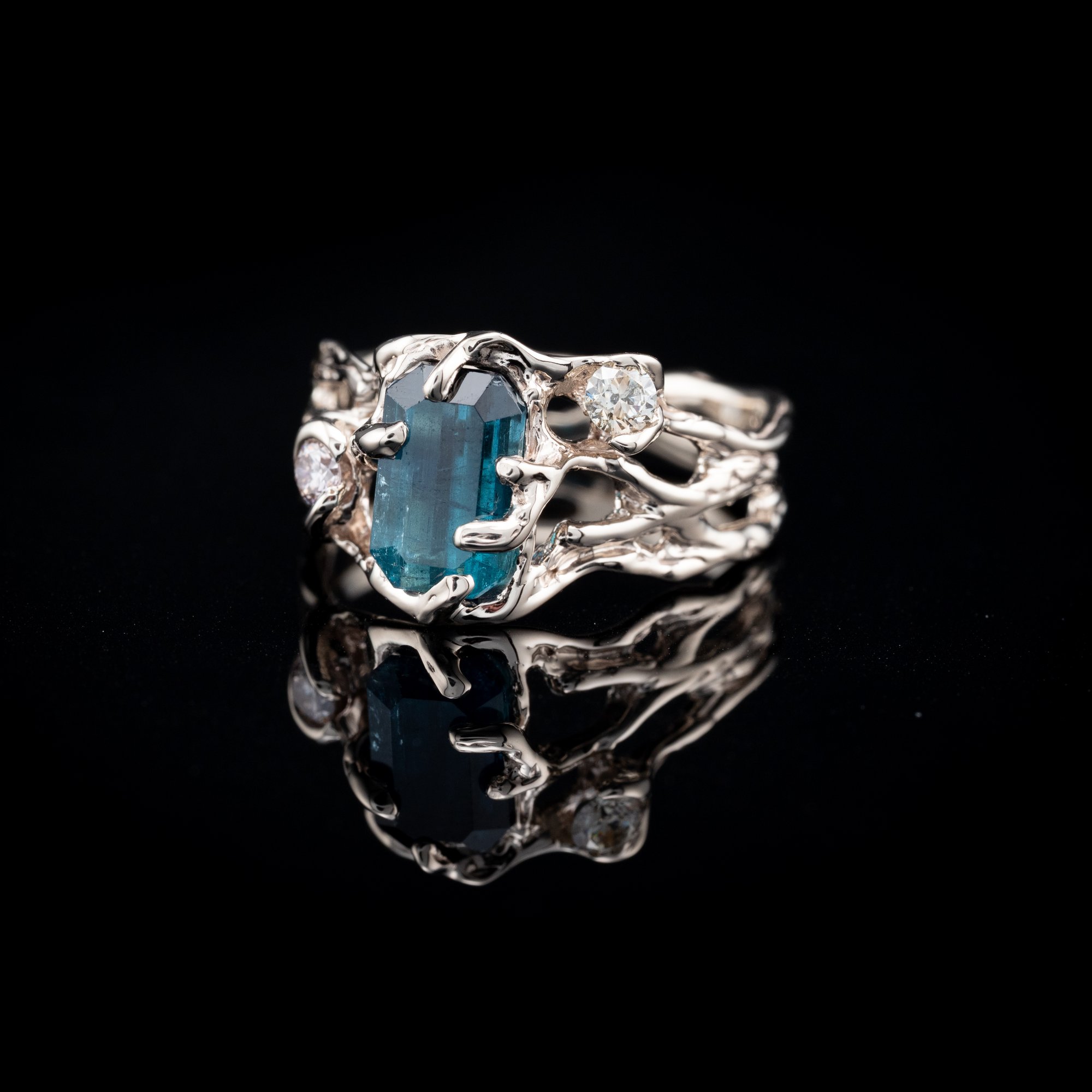 Золота каблучка з індиголітом та діамантами - зображення 3