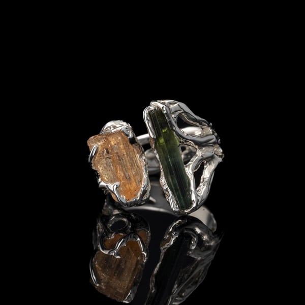 Каблучка з топазом імперіалом та турмаліном