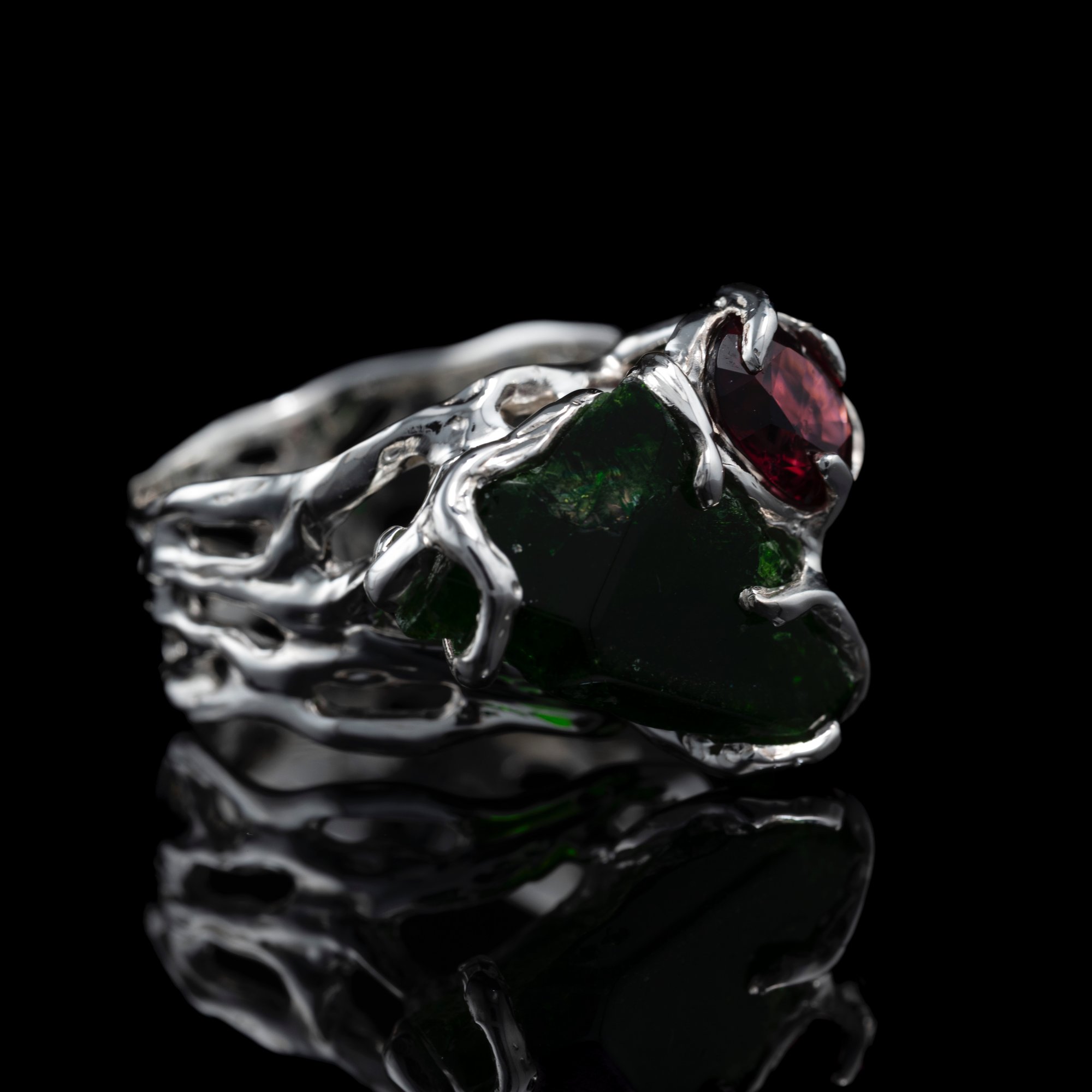 Каблучка з гранатом та хромдіопсидом - зображення 3