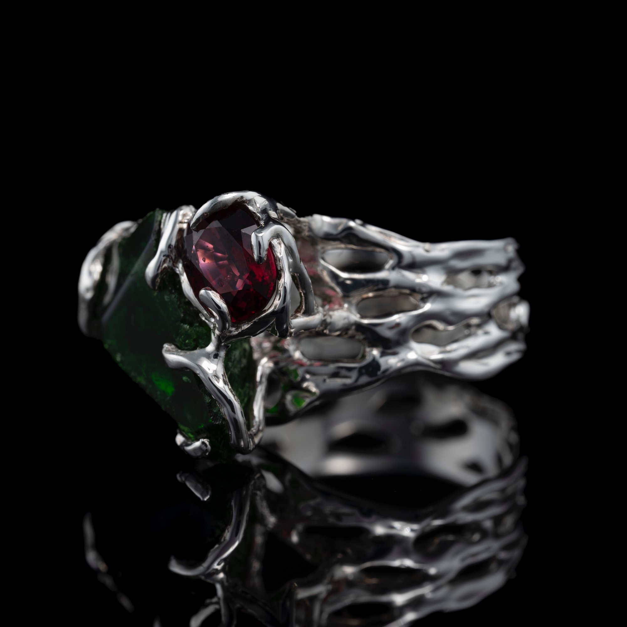 Каблучка з гранатом та хромдіопсидом - зображення 2