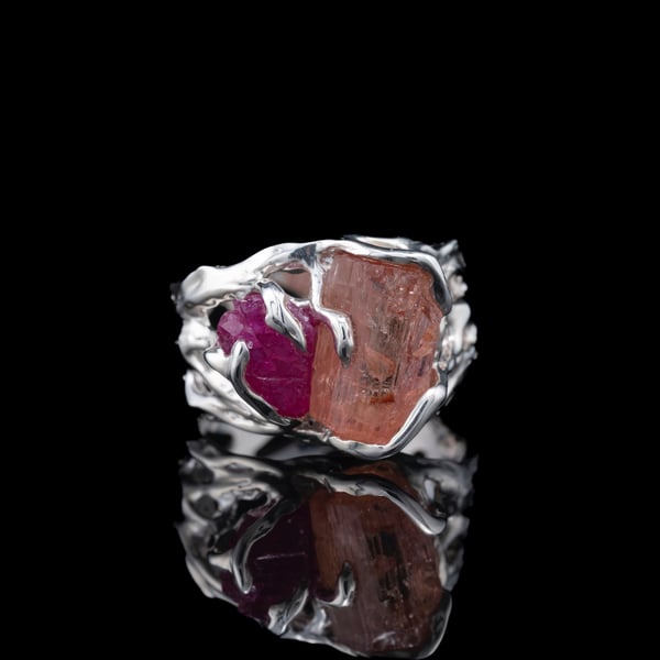 Каблучка з рубіном та топазом імперіалом