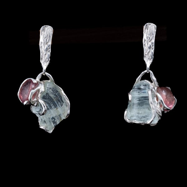 Aquamarine and Rubellite Earrings