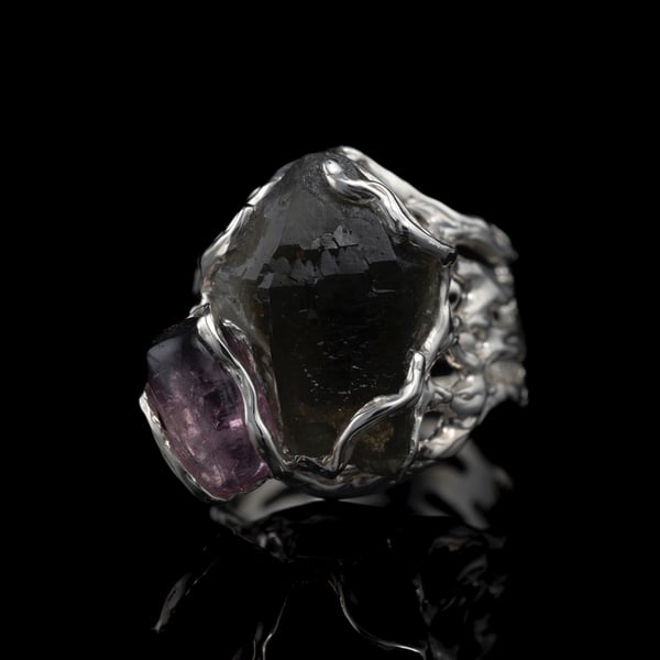 Prase Quartz and Rubellite Ring