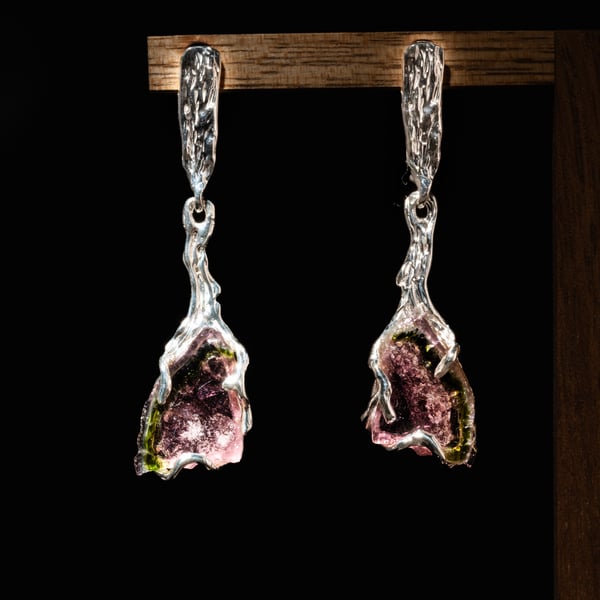 Сережки з кавуновими турмалінами