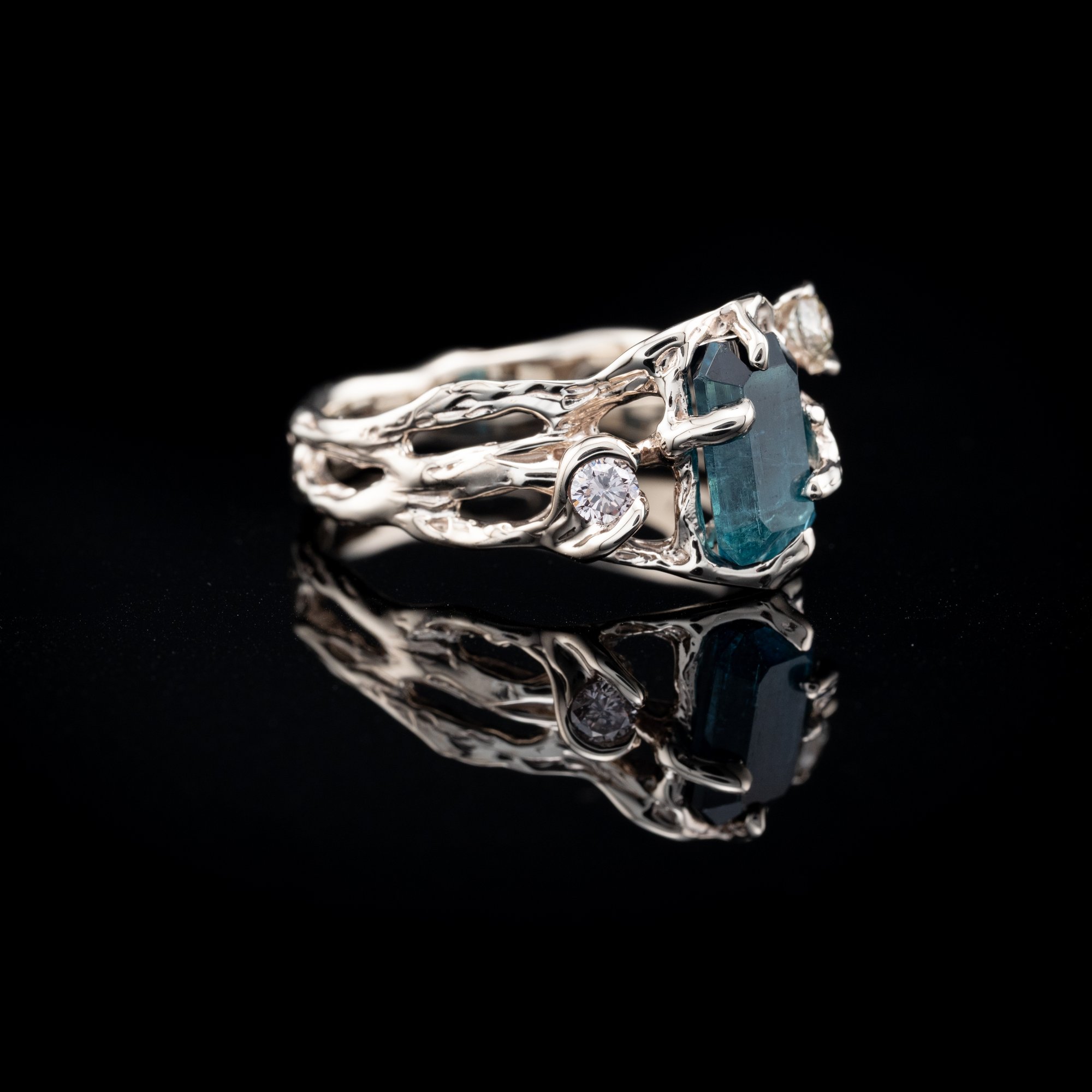 Золота каблучка з індиголітом та діамантами - зображення 2