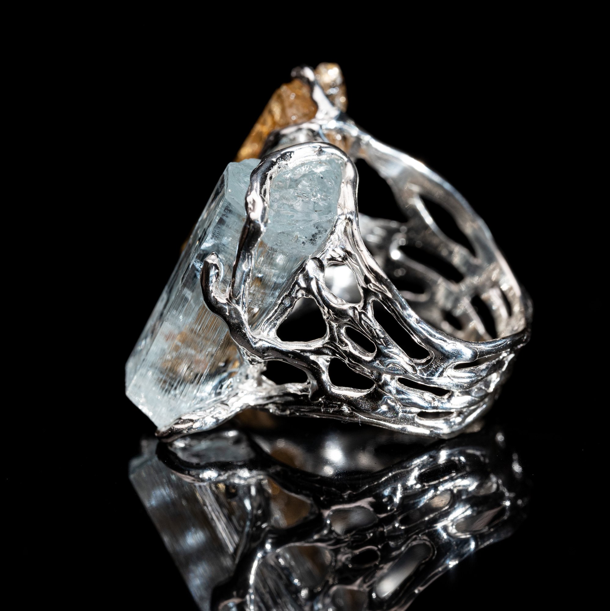 Каблучка з топазом імперіалом та аквамарином - 3