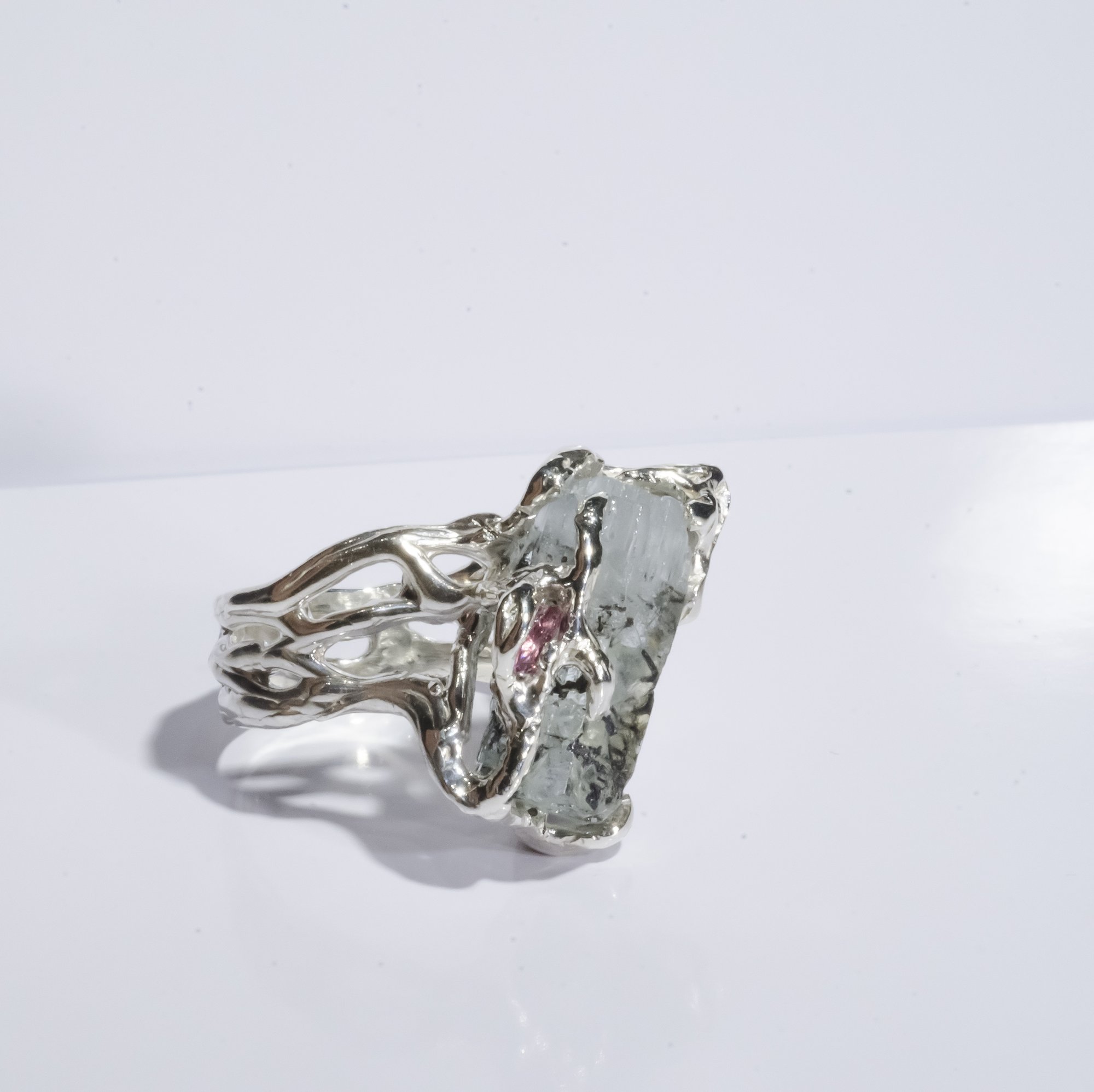 Каблучка з аквамарином та турмаліном