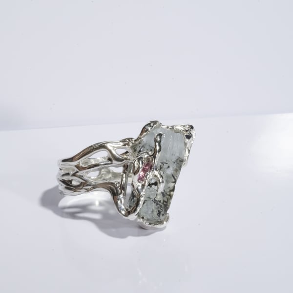 Каблучка з аквамарином та турмаліном