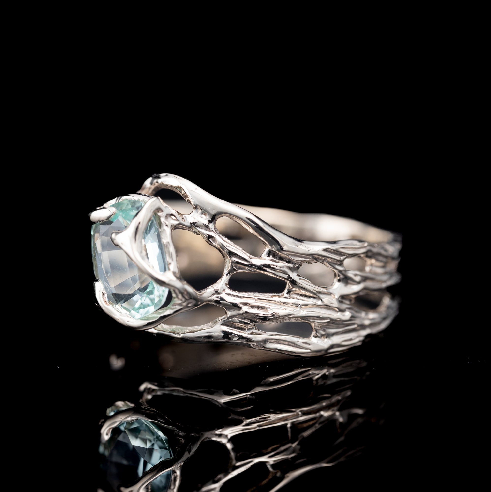 Золота каблучка з аквамарином - зображення 3