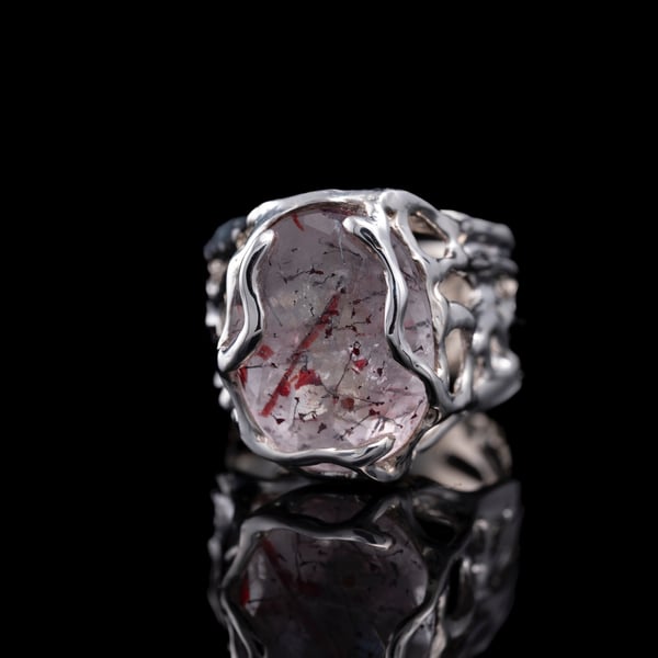 Ring with Hematite-Included Quartz